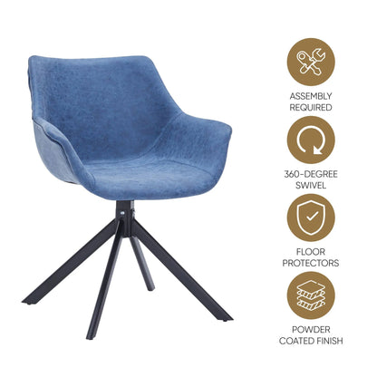 Markley Dining Chair Upholstered in Leather 360-Degree Swivel Armchair - Elax Furniture