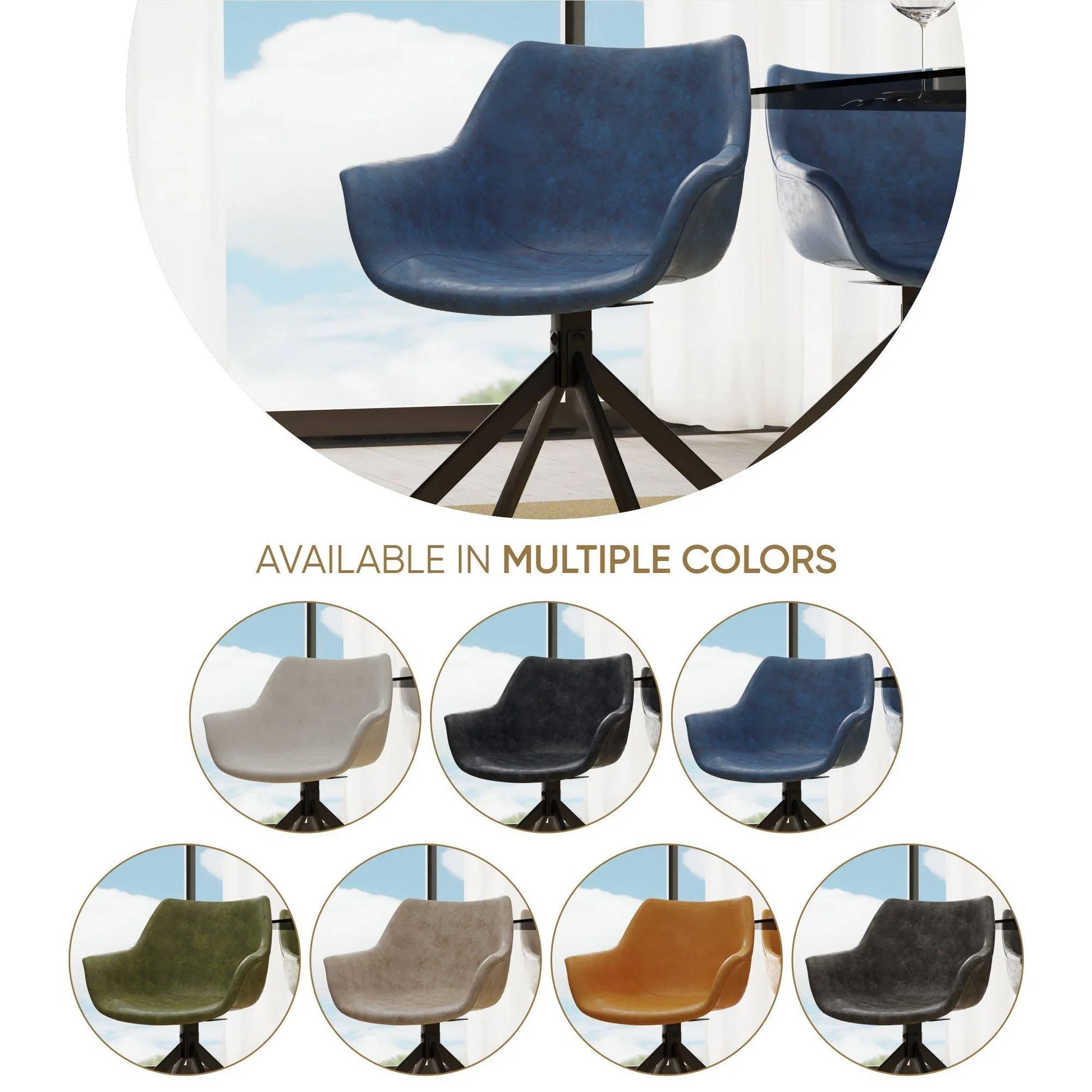 Markley Dining Chair Upholstered in Leather 360-Degree Swivel Armchair - Elax Furniture