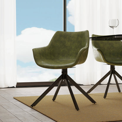 Markley Dining Chair Upholstered in Leather 360-Degree Swivel Armchair - Elax Furniture