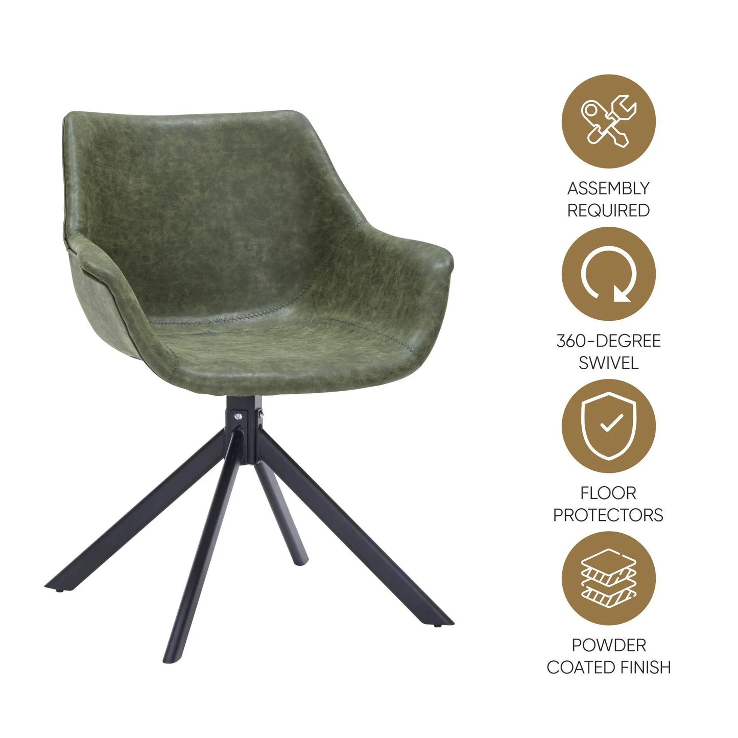 Markley Dining Chair Upholstered in Leather 360-Degree Swivel Armchair - Elax Furniture