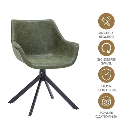 Markley Dining Chair Upholstered in Leather 360-Degree Swivel Armchair - Elax Furniture