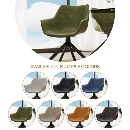 Markley Dining Chair Upholstered in Leather 360-Degree Swivel Armchair - Elax Furniture