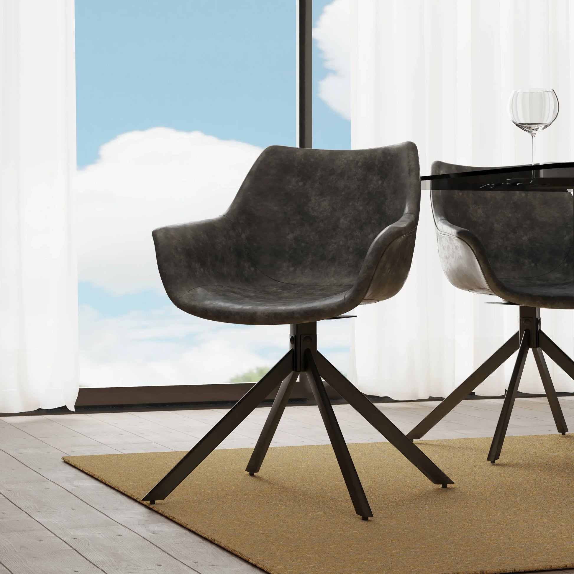 Markley Dining Chair Upholstered in Leather 360-Degree Swivel Armchair - Elax Furniture
