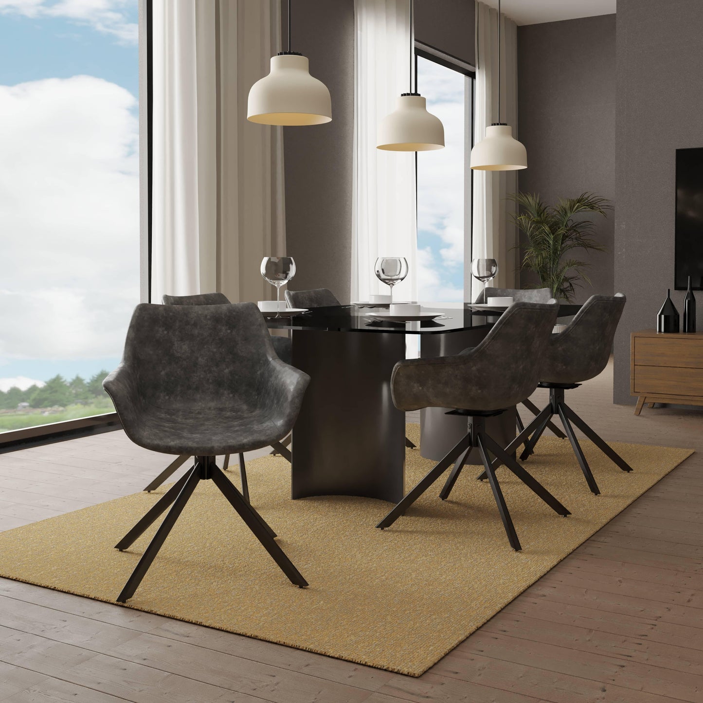 Markley Dining Chair Upholstered in Leather 360-Degree Swivel Armchair - Elax Furniture