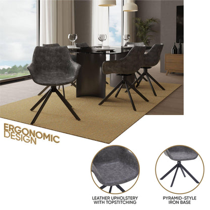 Markley Dining Chair Upholstered in Leather 360-Degree Swivel Armchair - Elax Furniture