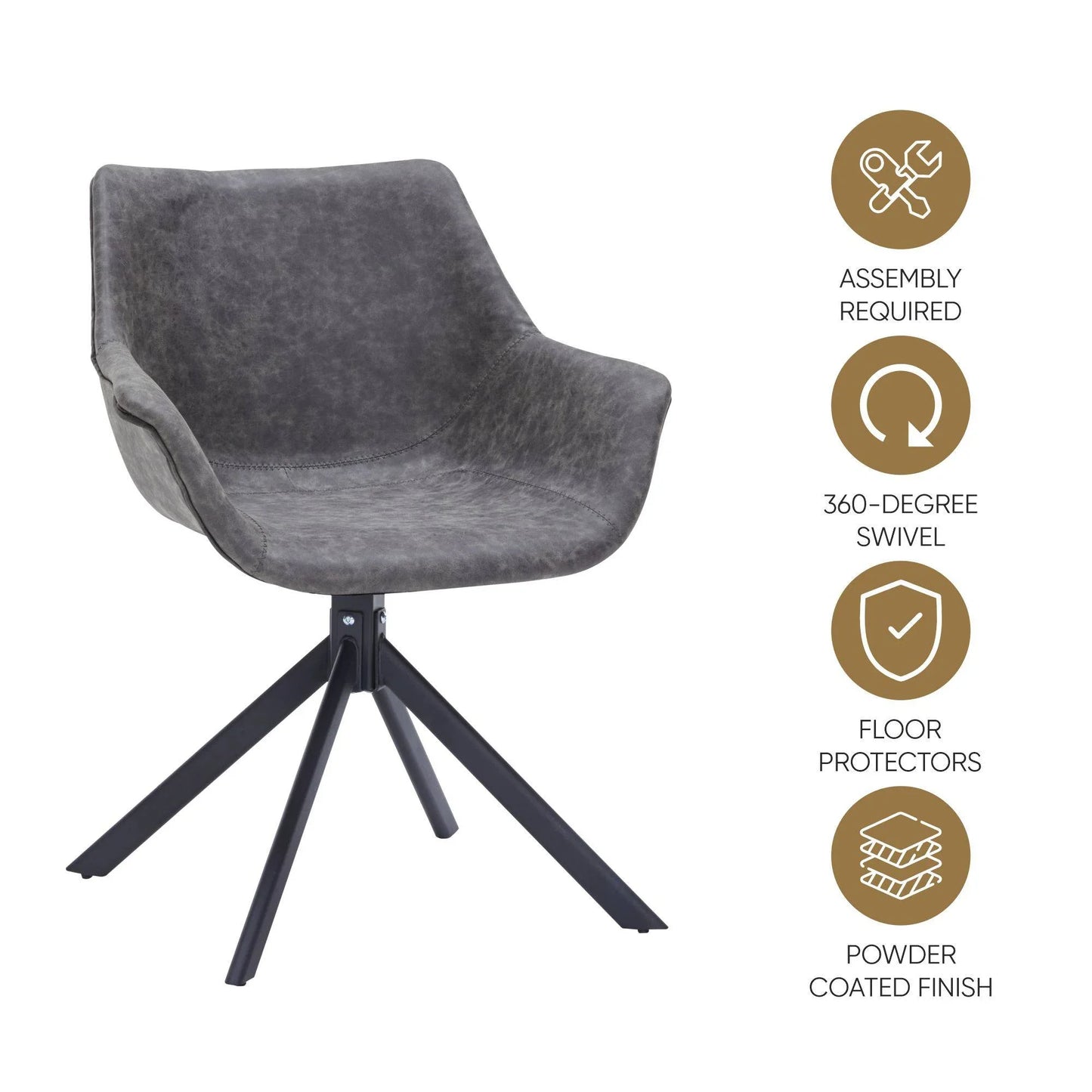 Markley Dining Chair Upholstered in Leather 360-Degree Swivel Armchair - Elax Furniture