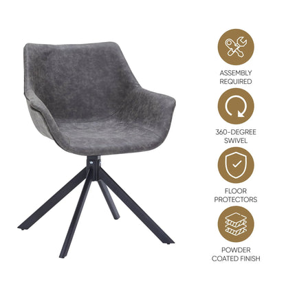 Markley Dining Chair Upholstered in Leather 360-Degree Swivel Armchair - Elax Furniture