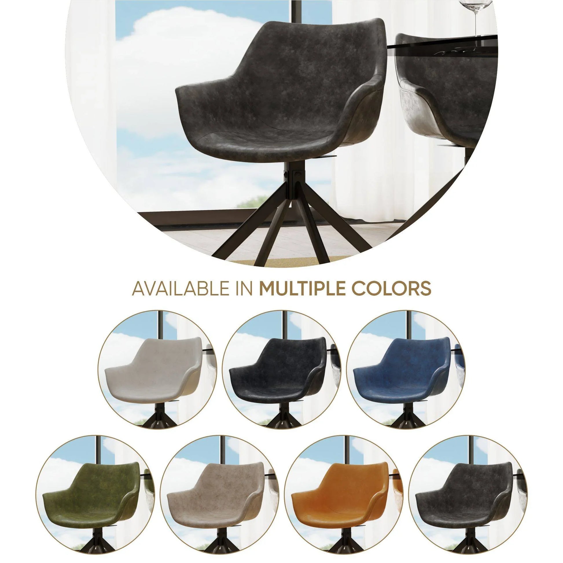 Markley Dining Chair Upholstered in Leather 360-Degree Swivel Armchair - Elax Furniture