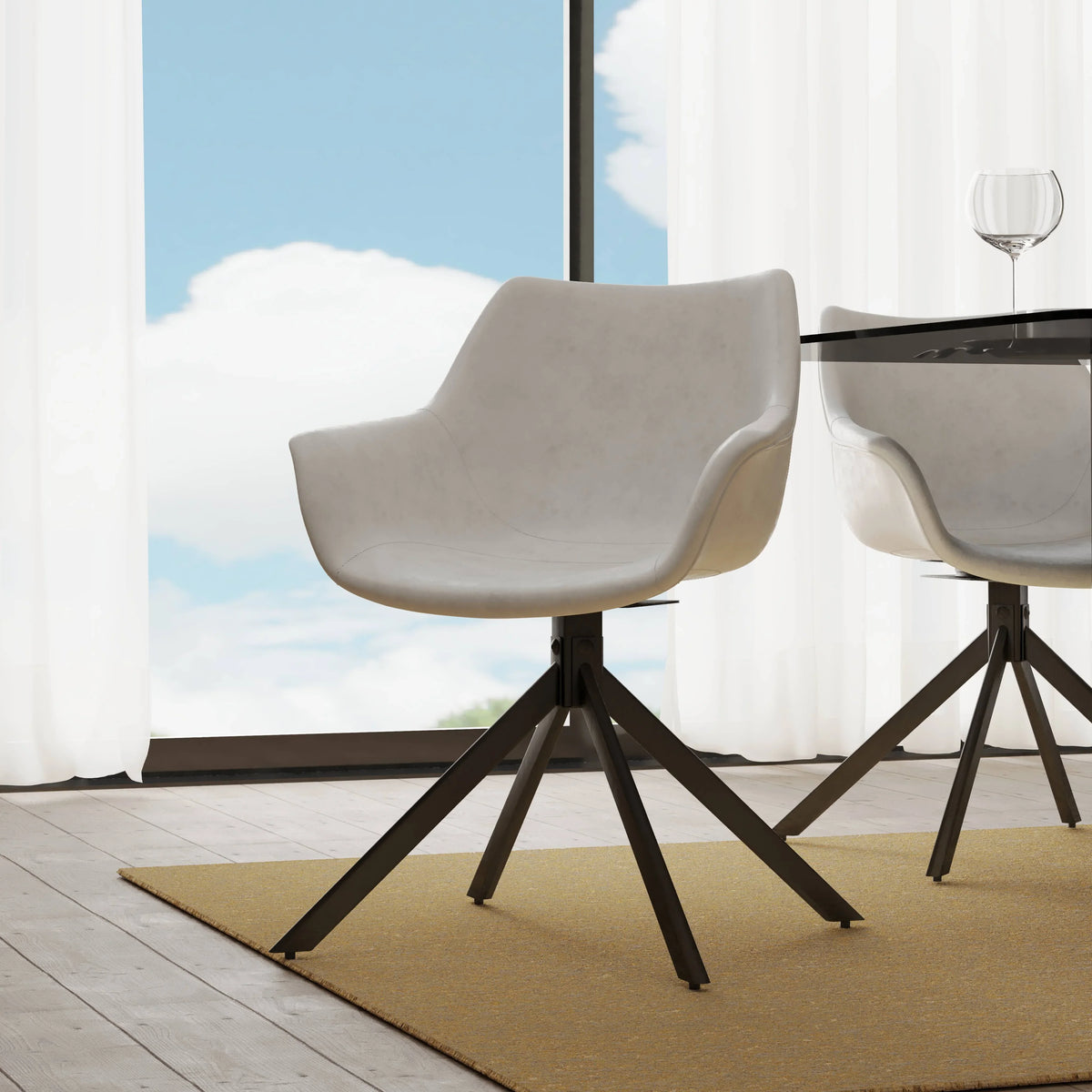 Markley Dining Chair Upholstered in Leather 360-Degree Swivel Armchair - Elax Furniture