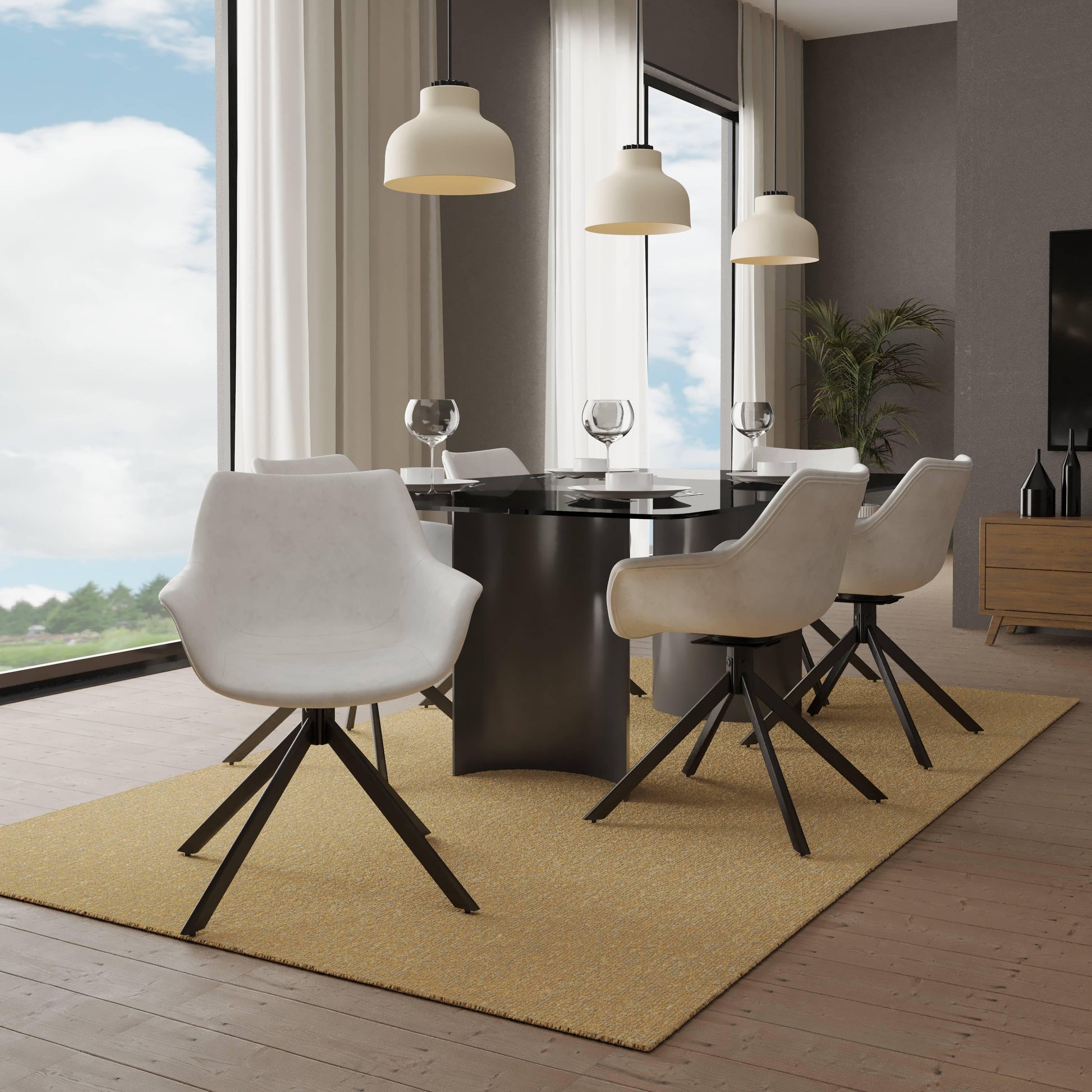 Markley Dining Chair Upholstered in Leather 360-Degree Swivel Armchair - Elax Furniture