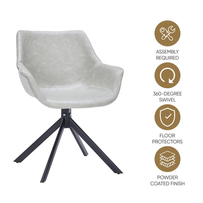 Markley Dining Chair Upholstered in Leather 360-Degree Swivel Armchair - Elax Furniture