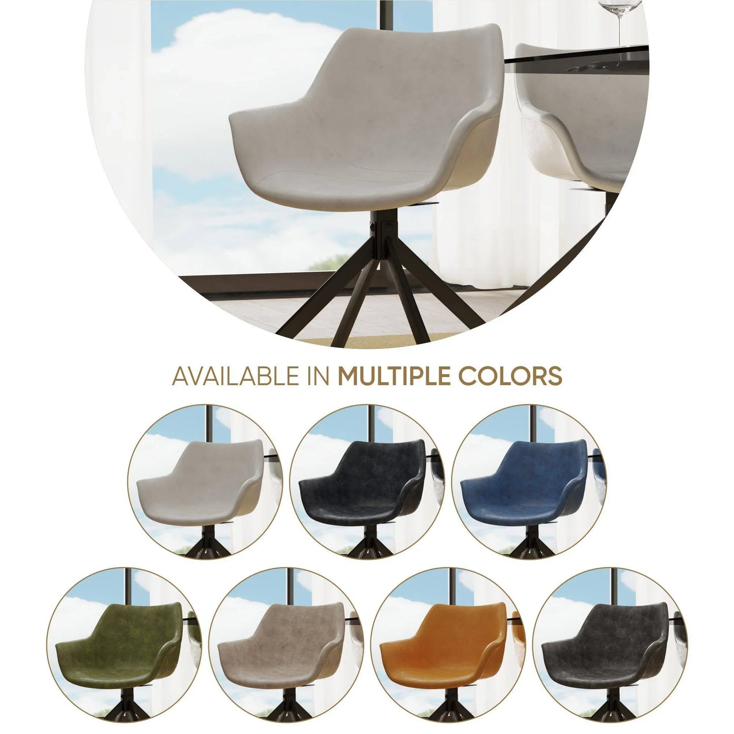 Markley Dining Chair Upholstered in Leather 360-Degree Swivel Armchair - Elax Furniture