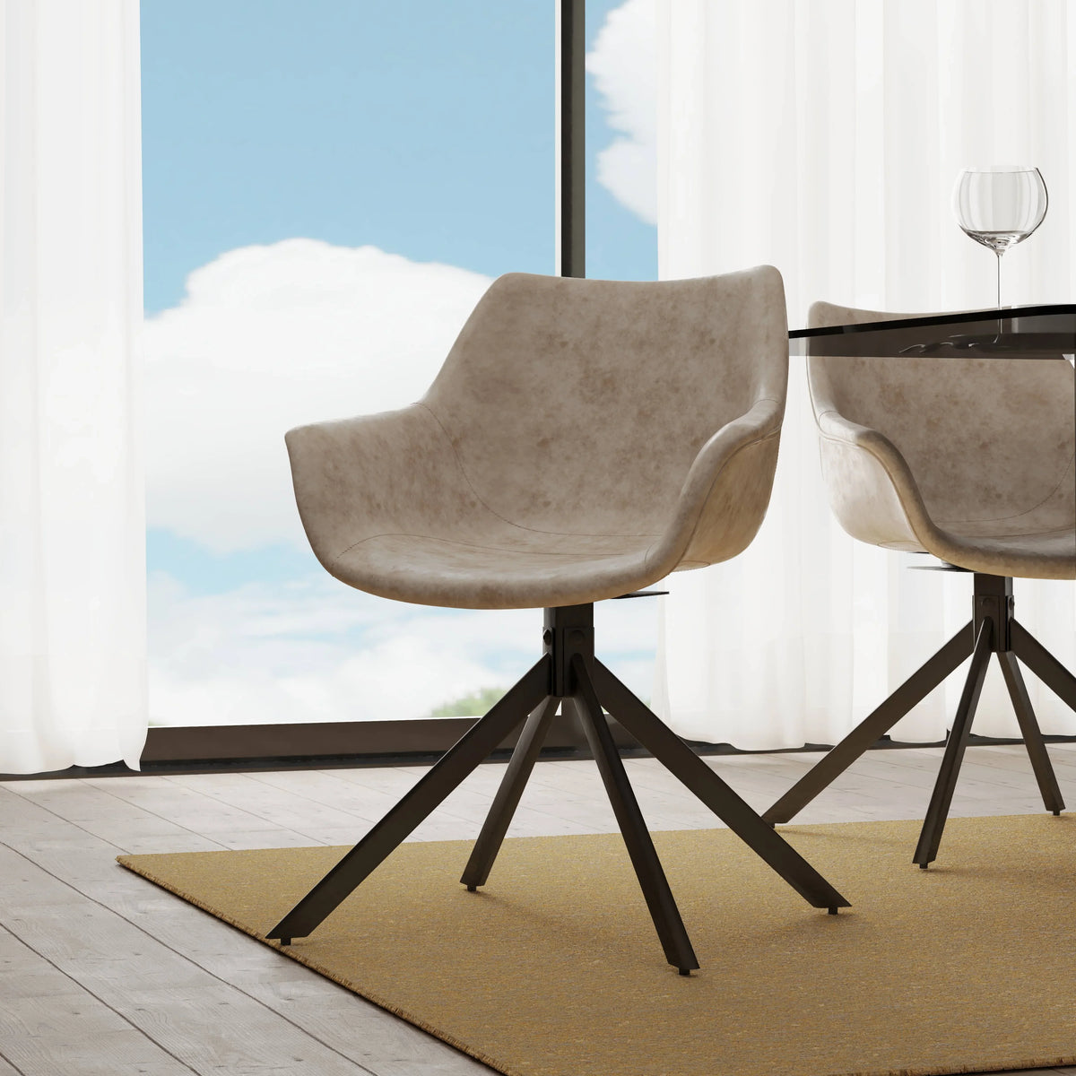 Markley Dining Chair Upholstered in Leather 360-Degree Swivel Armchair - Elax Furniture