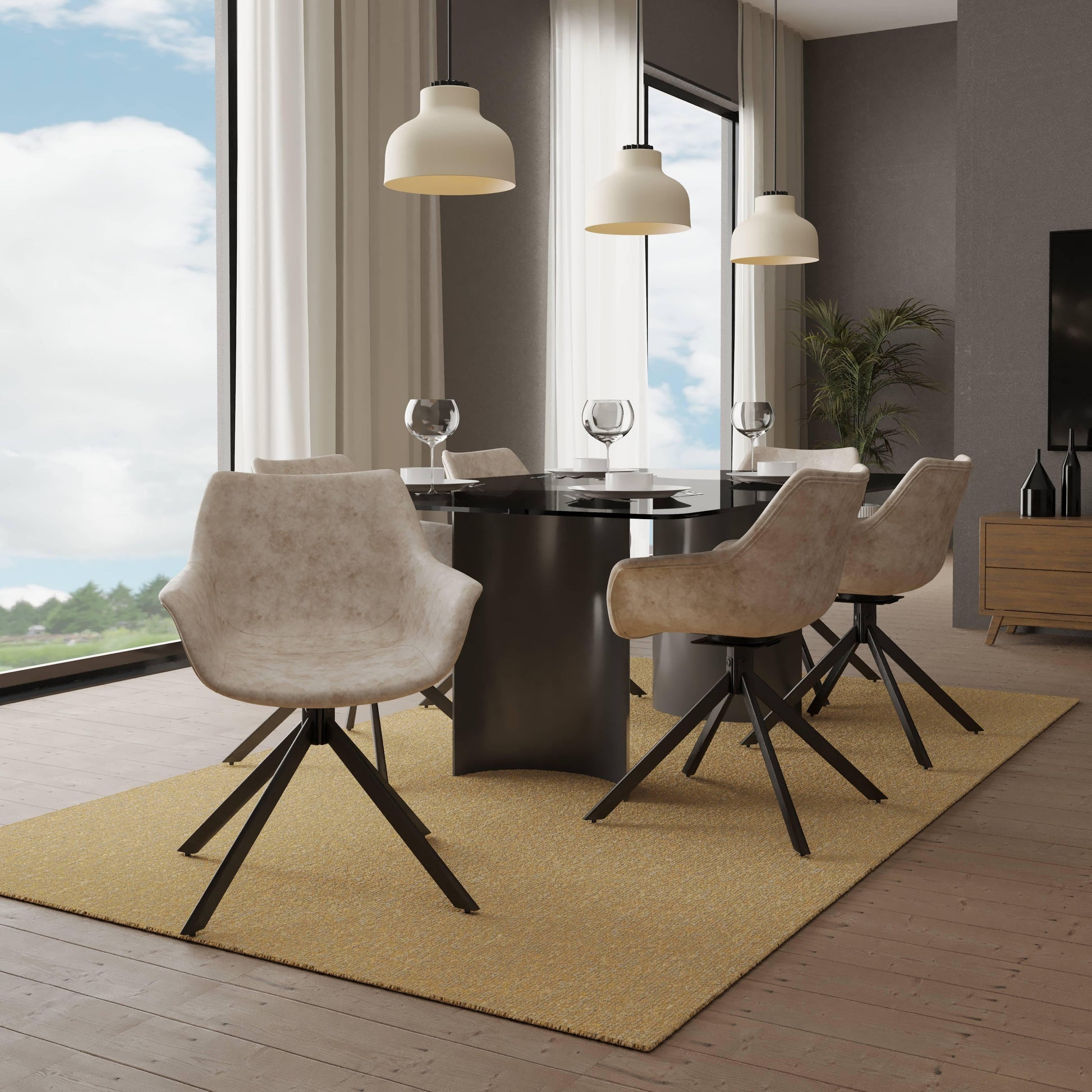 Markley Dining Chair Upholstered in Leather 360-Degree Swivel Armchair - Elax Furniture