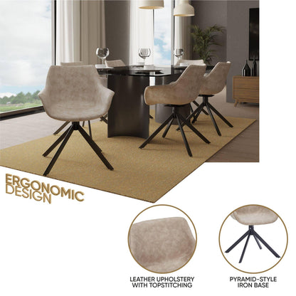 Markley Dining Chair Upholstered in Leather 360-Degree Swivel Armchair - Elax Furniture