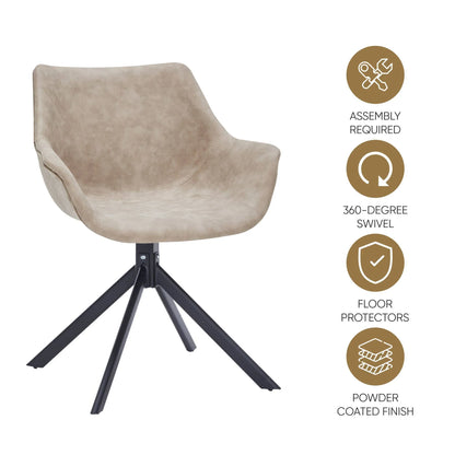 Markley Dining Chair Upholstered in Leather 360-Degree Swivel Armchair - Elax Furniture