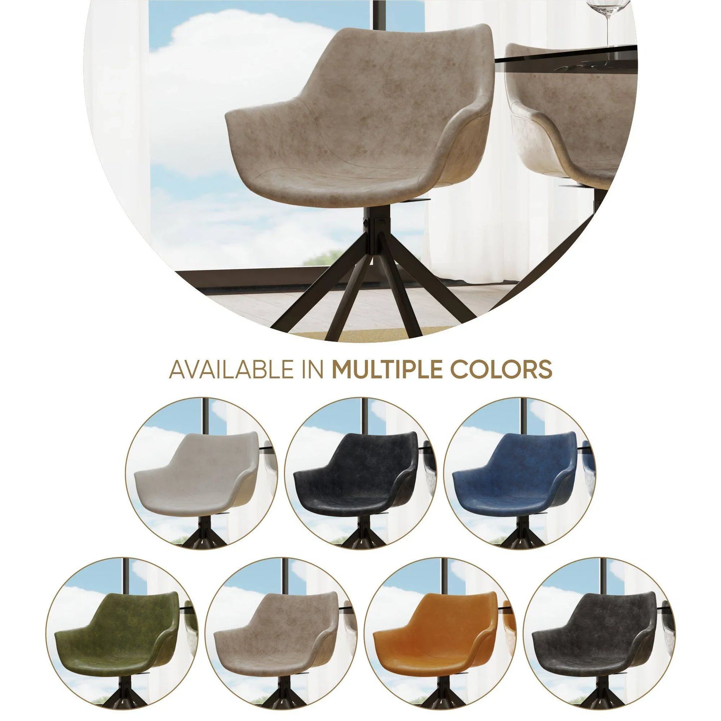 Markley Dining Chair Upholstered in Leather 360-Degree Swivel Armchair - Elax Furniture