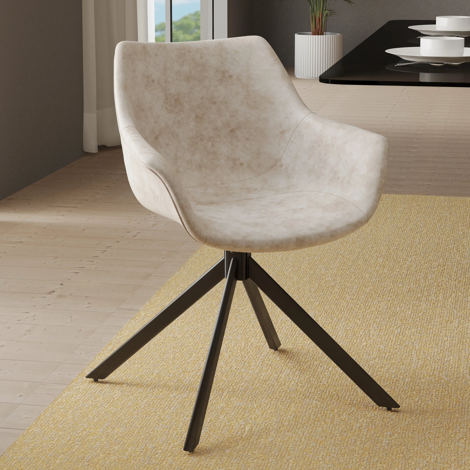 Markley Dining Chair Upholstered in Leather 360-Degree Swivel Armchair - Elax Furniture