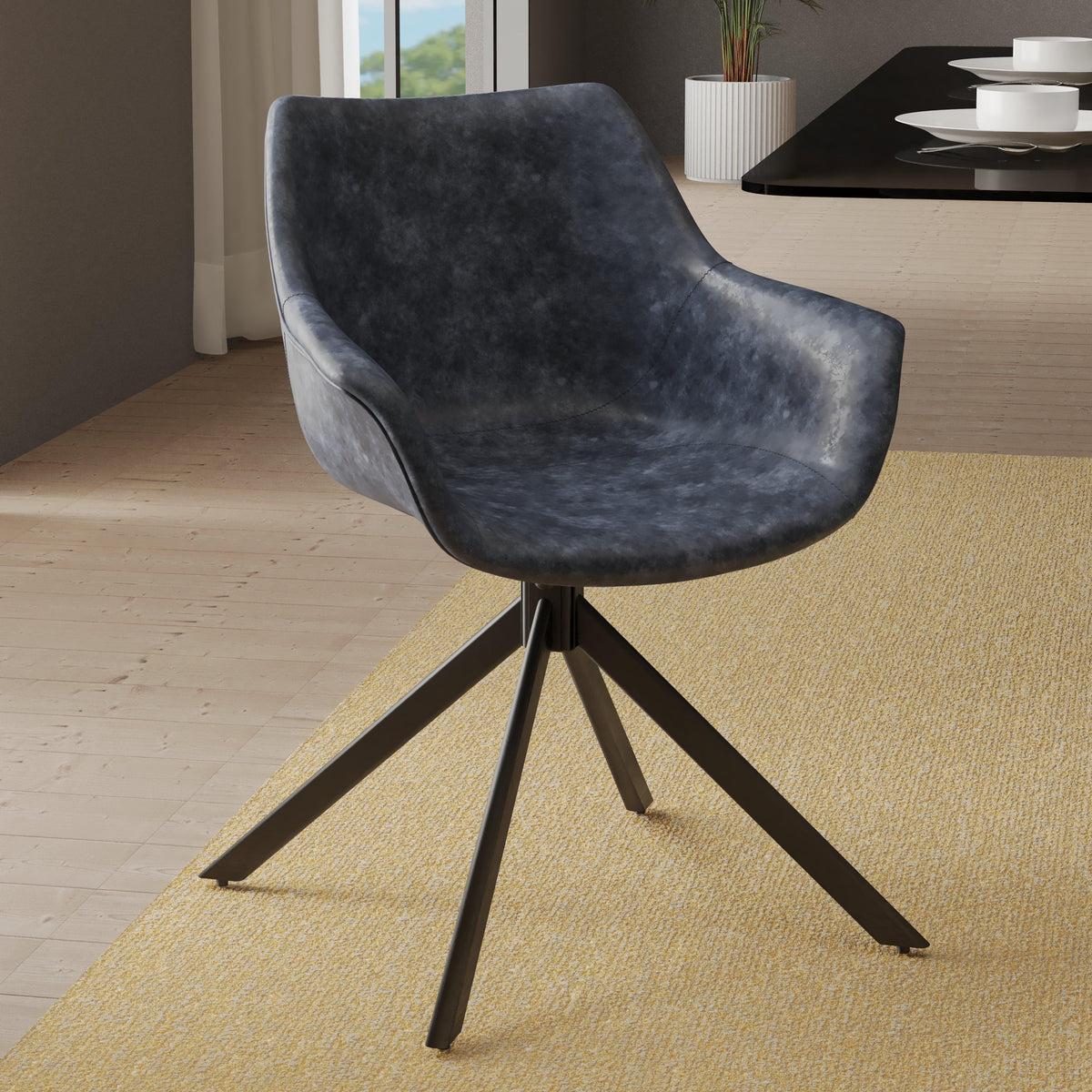 Markley Dining Chair Upholstered in Leather 360-Degree Swivel Armchair - Elax Furniture