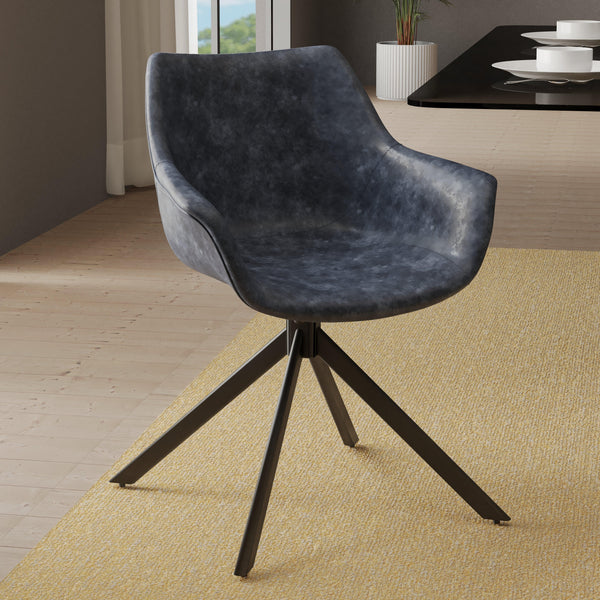 Markley Dining Chair Upholstered in Leather 360-Degree Swivel Armchair