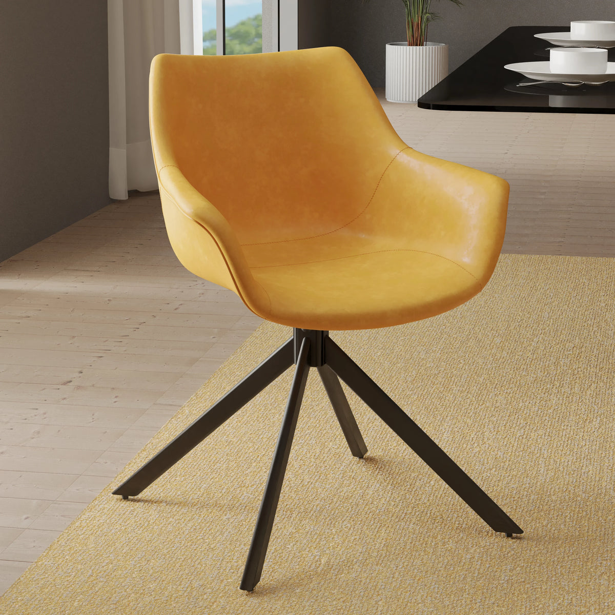 Markley Dining Chair Upholstered in Leather 360-Degree Swivel Armchair - Elax Furniture
