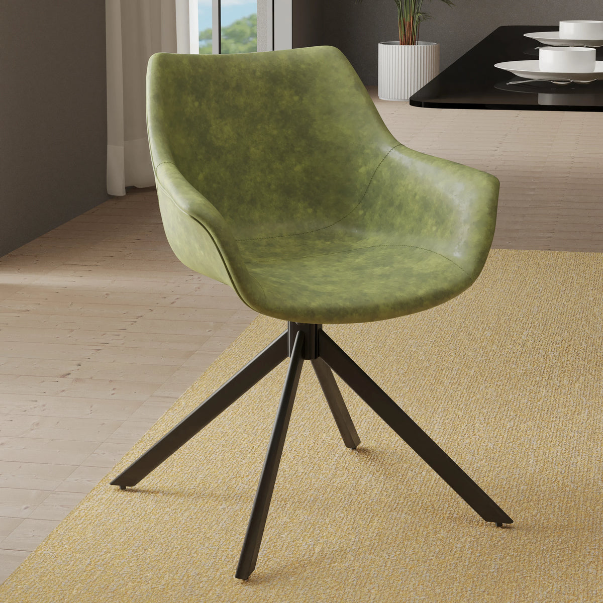 Markley Dining Chair Upholstered in Leather 360-Degree Swivel Armchair - Elax Furniture