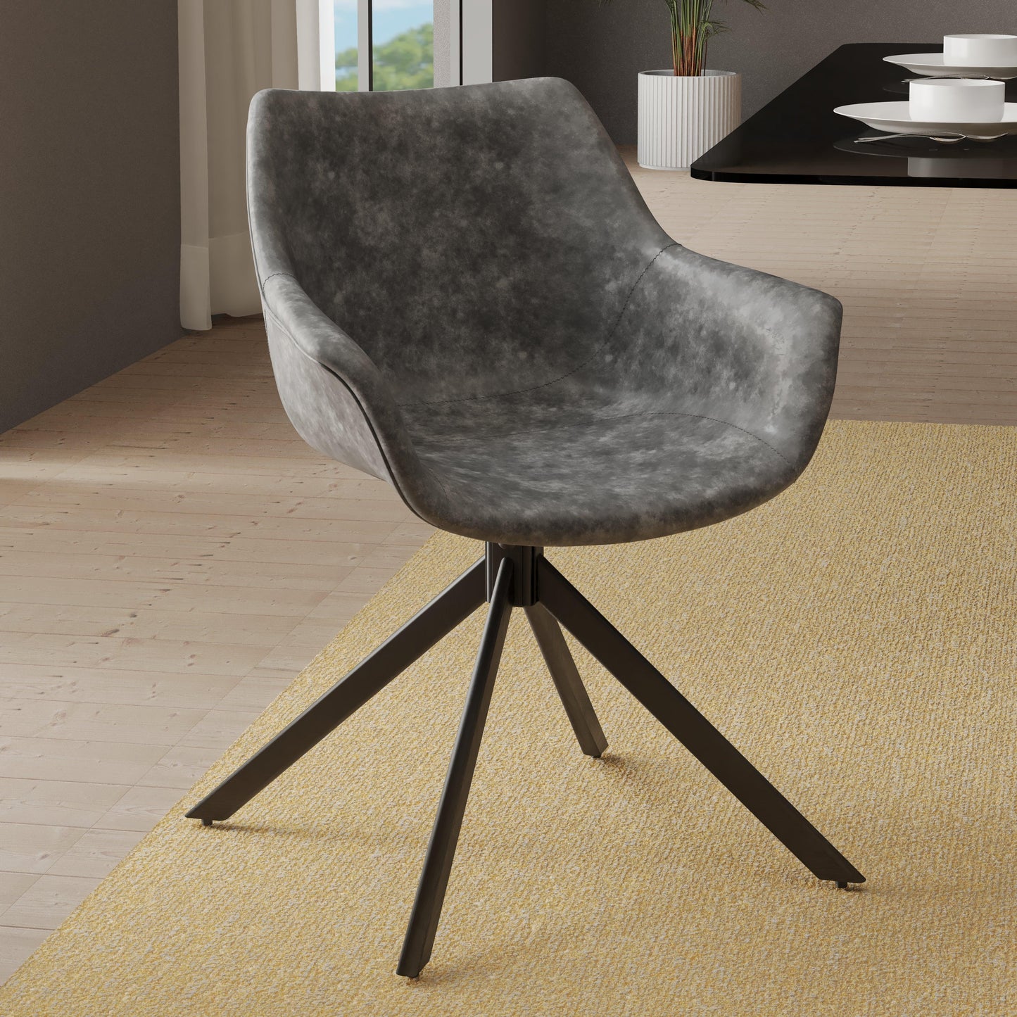 Markley Dining Chair Upholstered in Leather 360-Degree Swivel Armchair - Elax Furniture