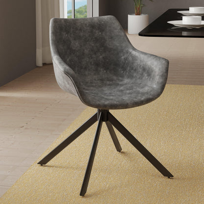 Markley Dining Chair Upholstered in Leather 360-Degree Swivel Armchair - Elax Furniture
