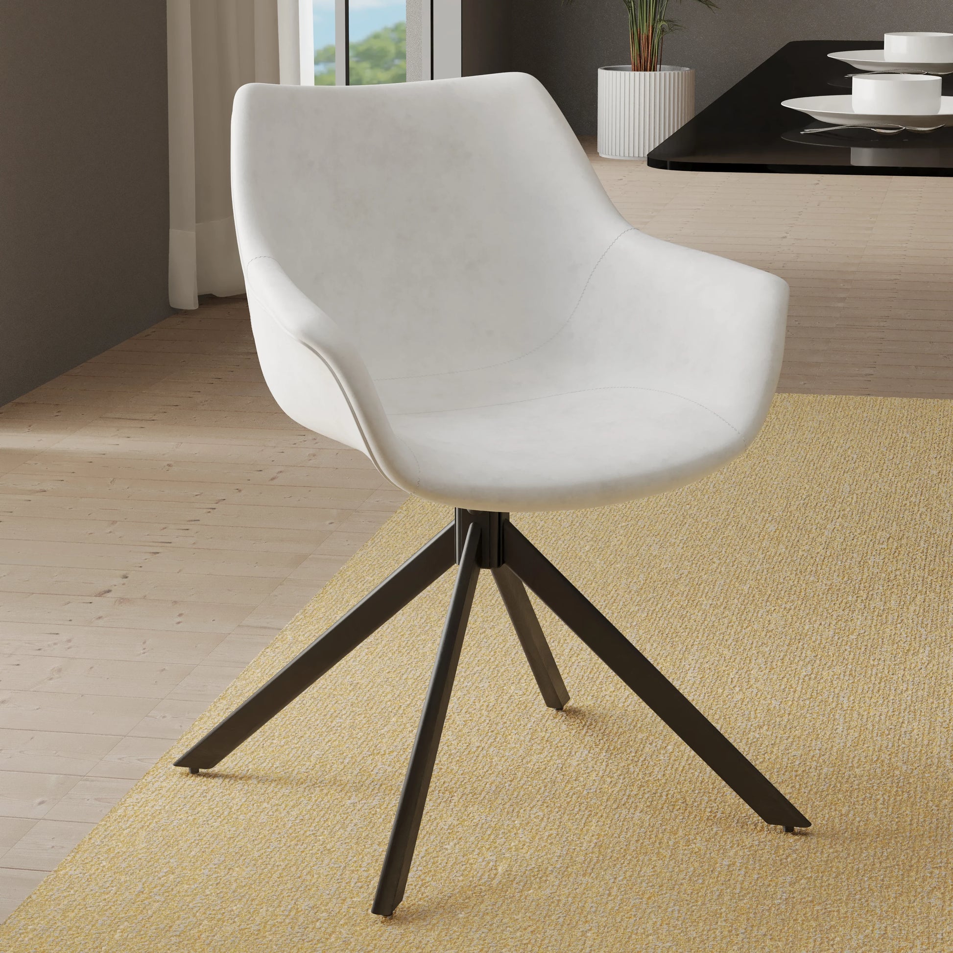 Markley Dining Chair Upholstered in Leather 360-Degree Swivel Armchair - Elax Furniture