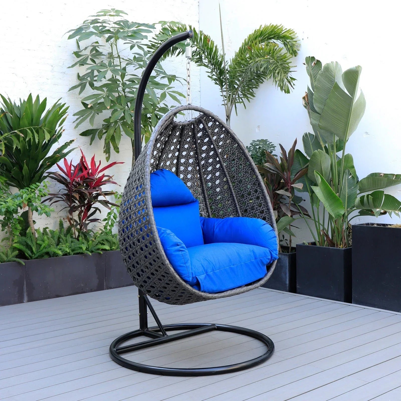 Charcoal Wicker Hanging Single Egg Swing Chair With Cushions - Elax Furniture