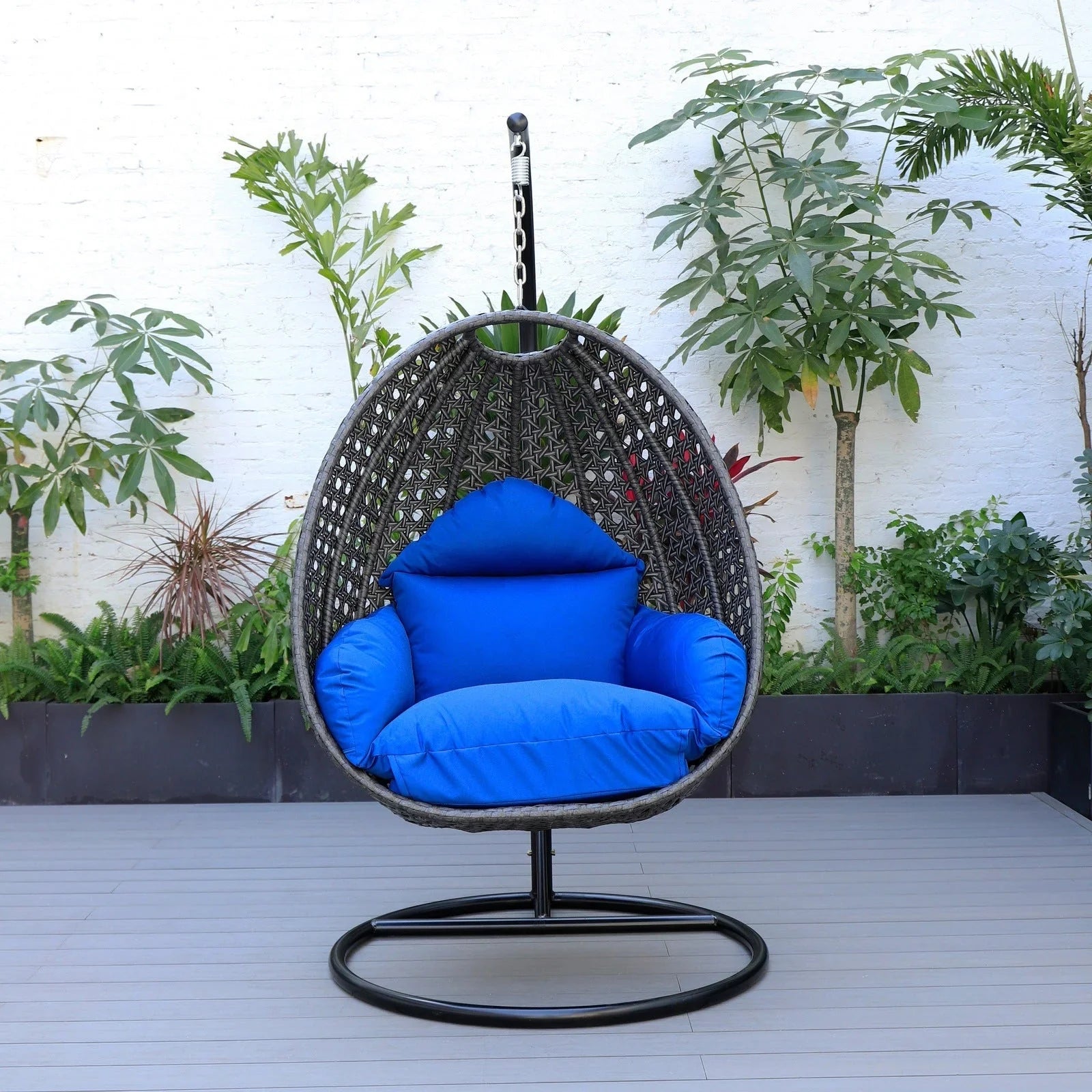 Charcoal Wicker Hanging Single Egg Swing Chair With Cushions - Elax Furniture