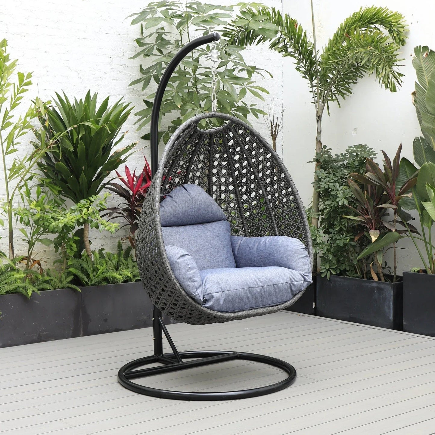 Charcoal Wicker Hanging Single Egg Swing Chair With Cushions - Elax Furniture