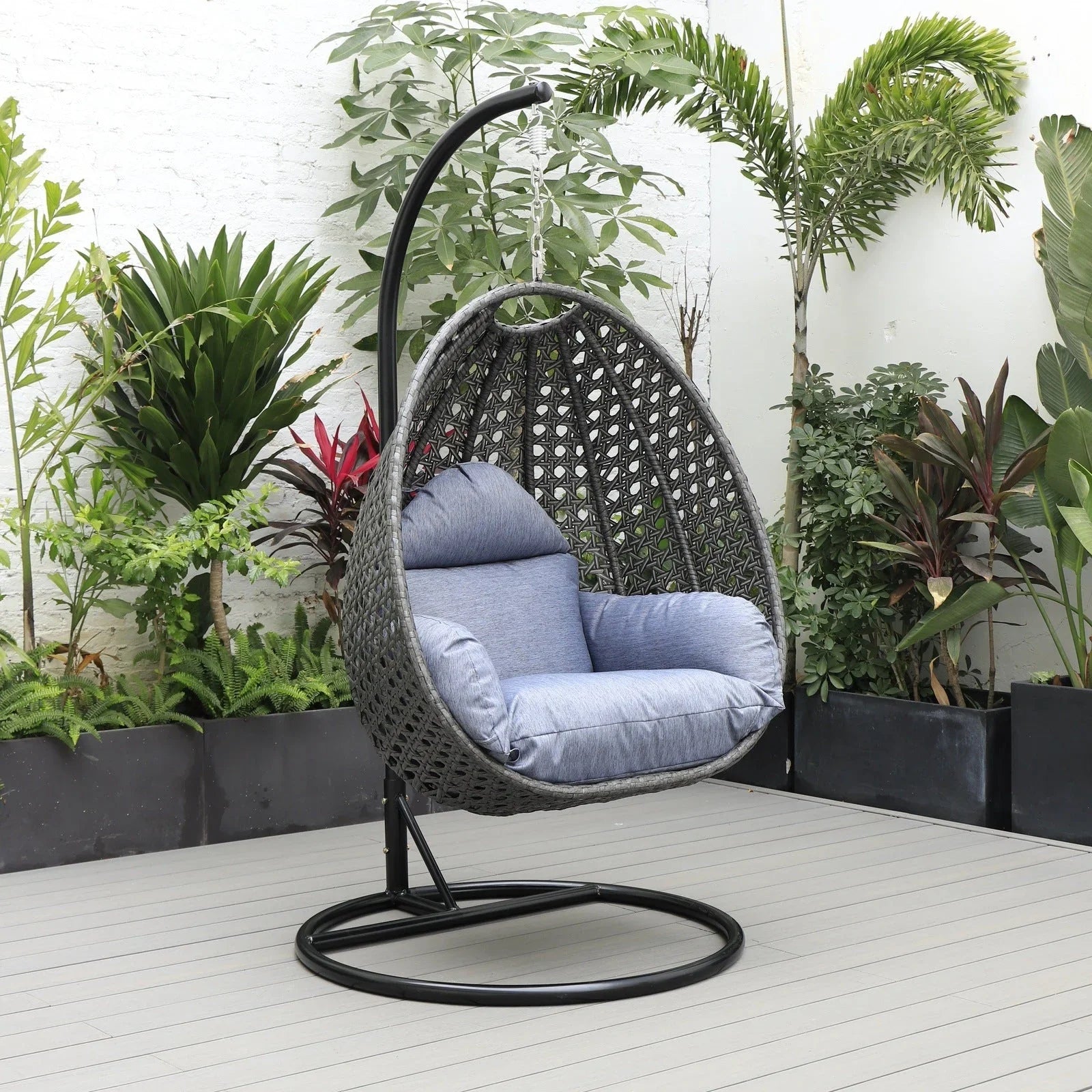 Charcoal Wicker Hanging Single Egg Swing Chair With Cushions - Elax Furniture