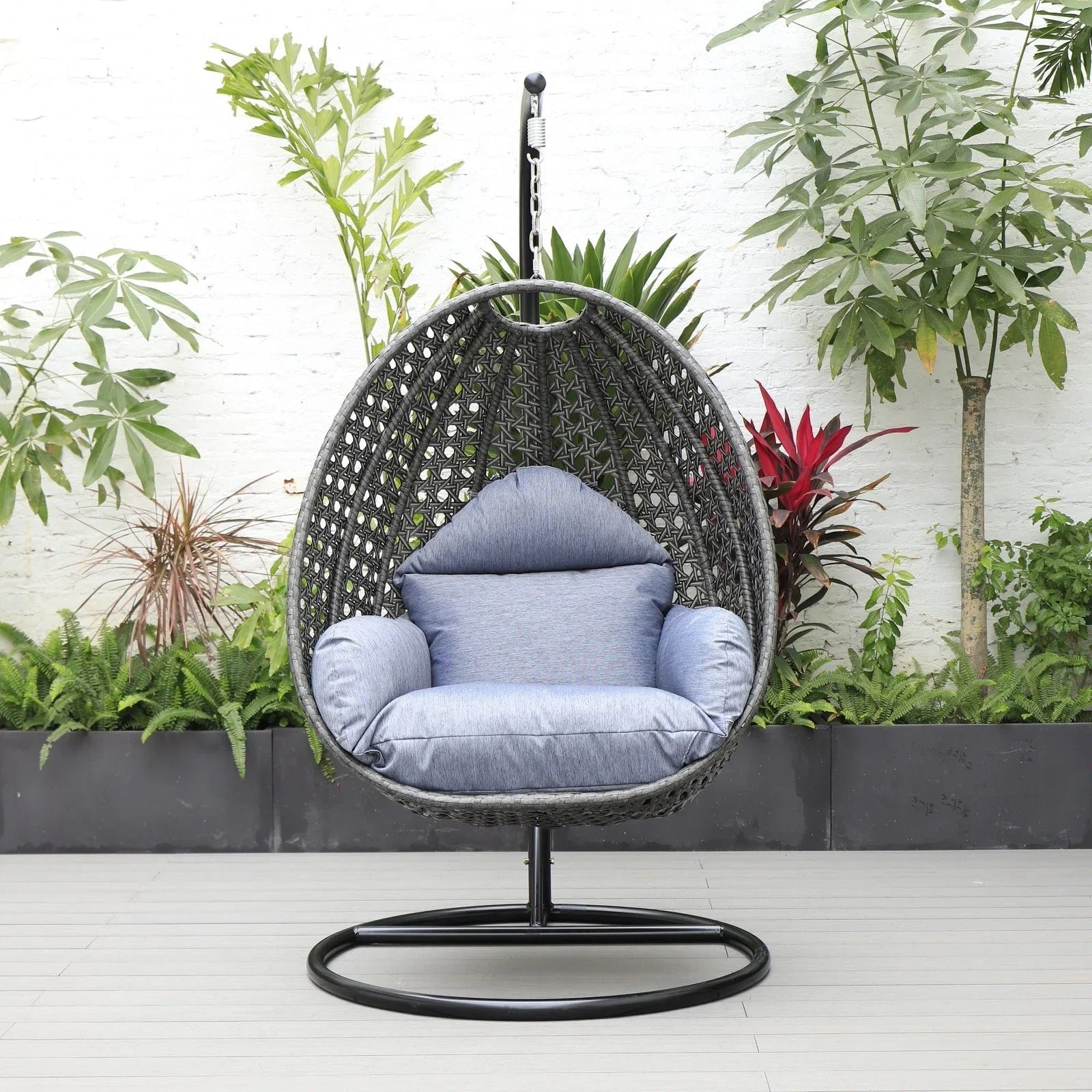 Charcoal Wicker Hanging Single Egg Swing Chair With Cushions - Elax Furniture