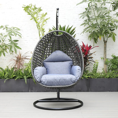 Charcoal Wicker Hanging Single Egg Swing Chair With Cushions - Elax Furniture