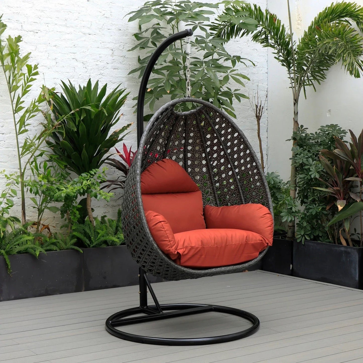 Charcoal Wicker Hanging Single Egg Swing Chair With Cushions - Elax Furniture