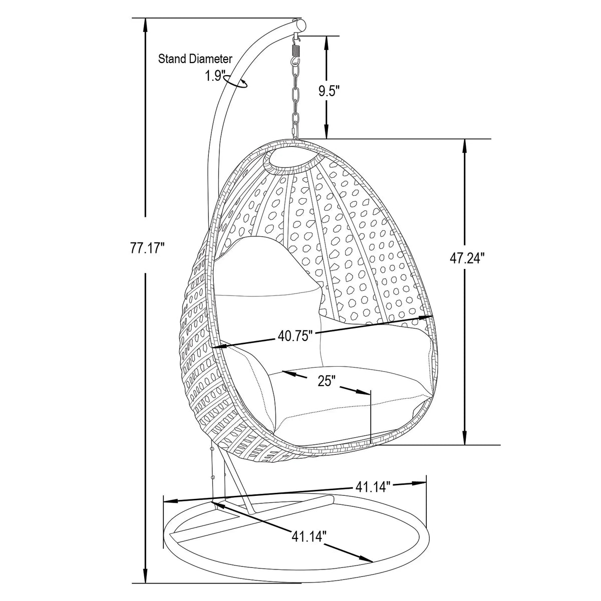 Charcoal Wicker Hanging Single Egg Swing Chair With Cushions - Elax Furniture