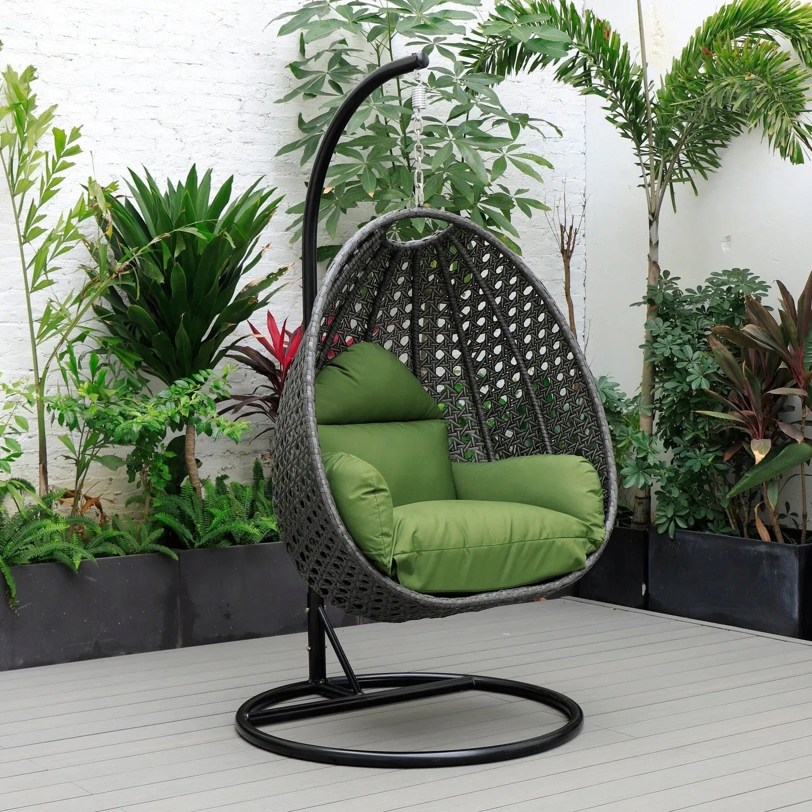 Charcoal Wicker Hanging Single Egg Swing Chair With Cushions - Elax Furniture