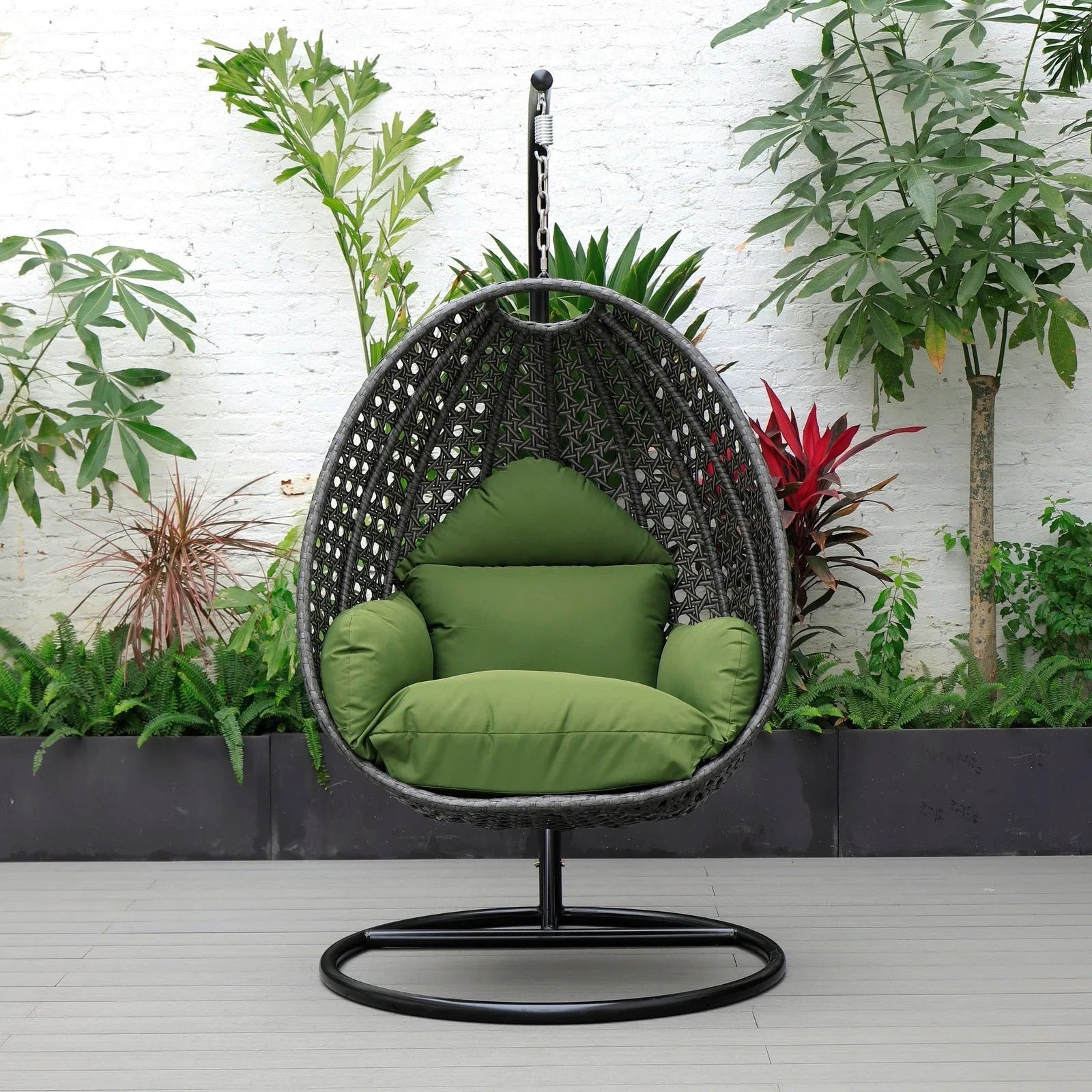 Charcoal Wicker Hanging Single Egg Swing Chair With Cushions - Elax Furniture