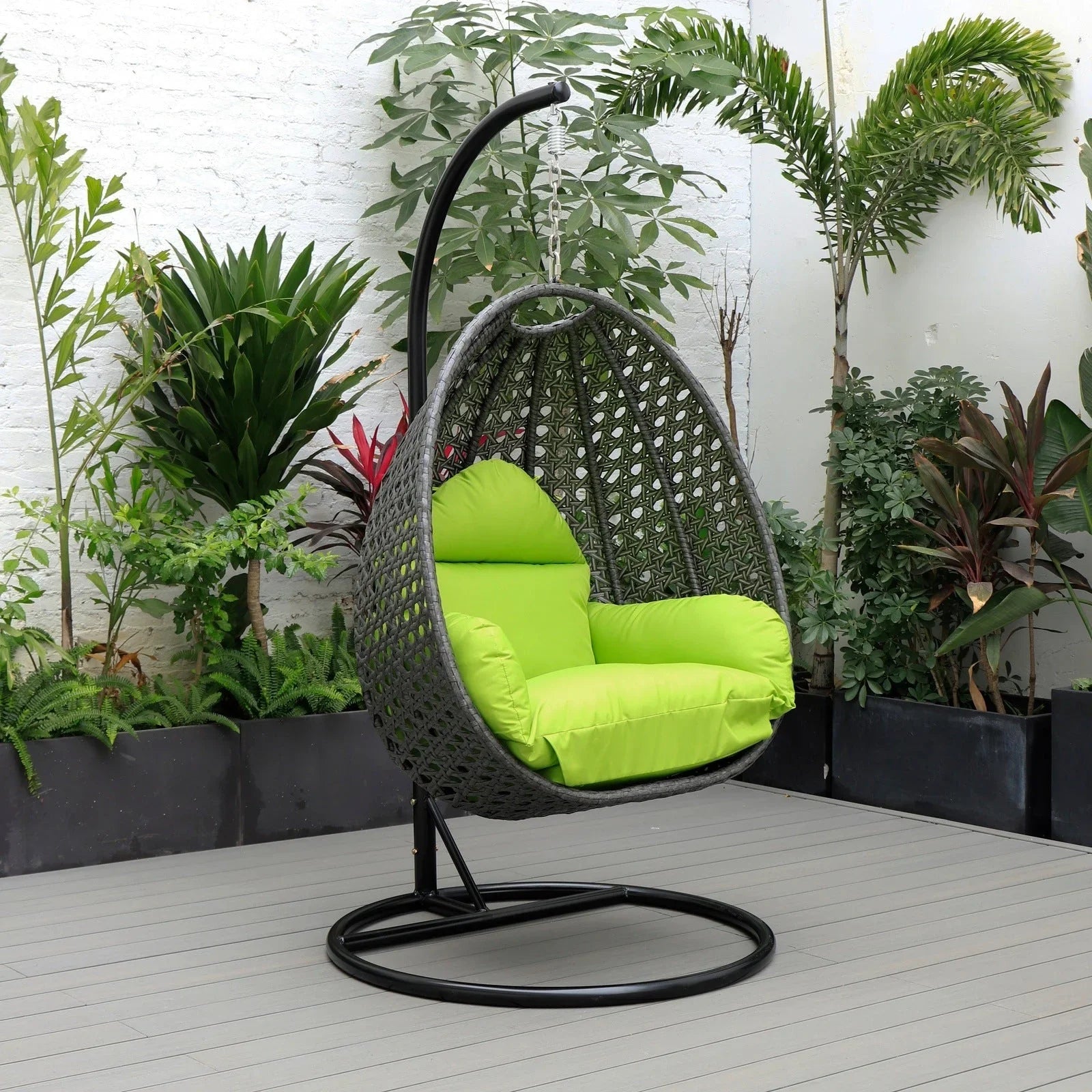 Charcoal Wicker Hanging Single Egg Swing Chair With Cushions - Elax Furniture