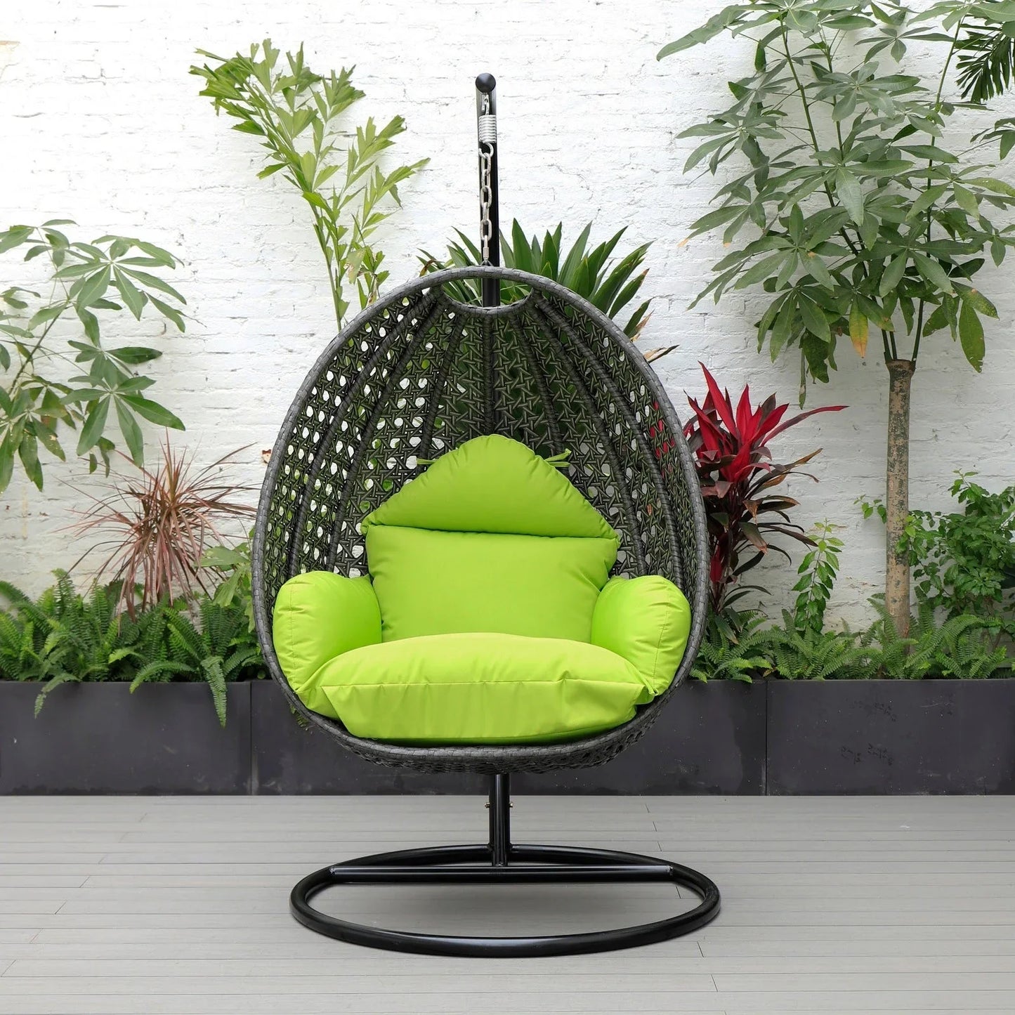 Charcoal Wicker Hanging Single Egg Swing Chair With Cushions - Elax Furniture