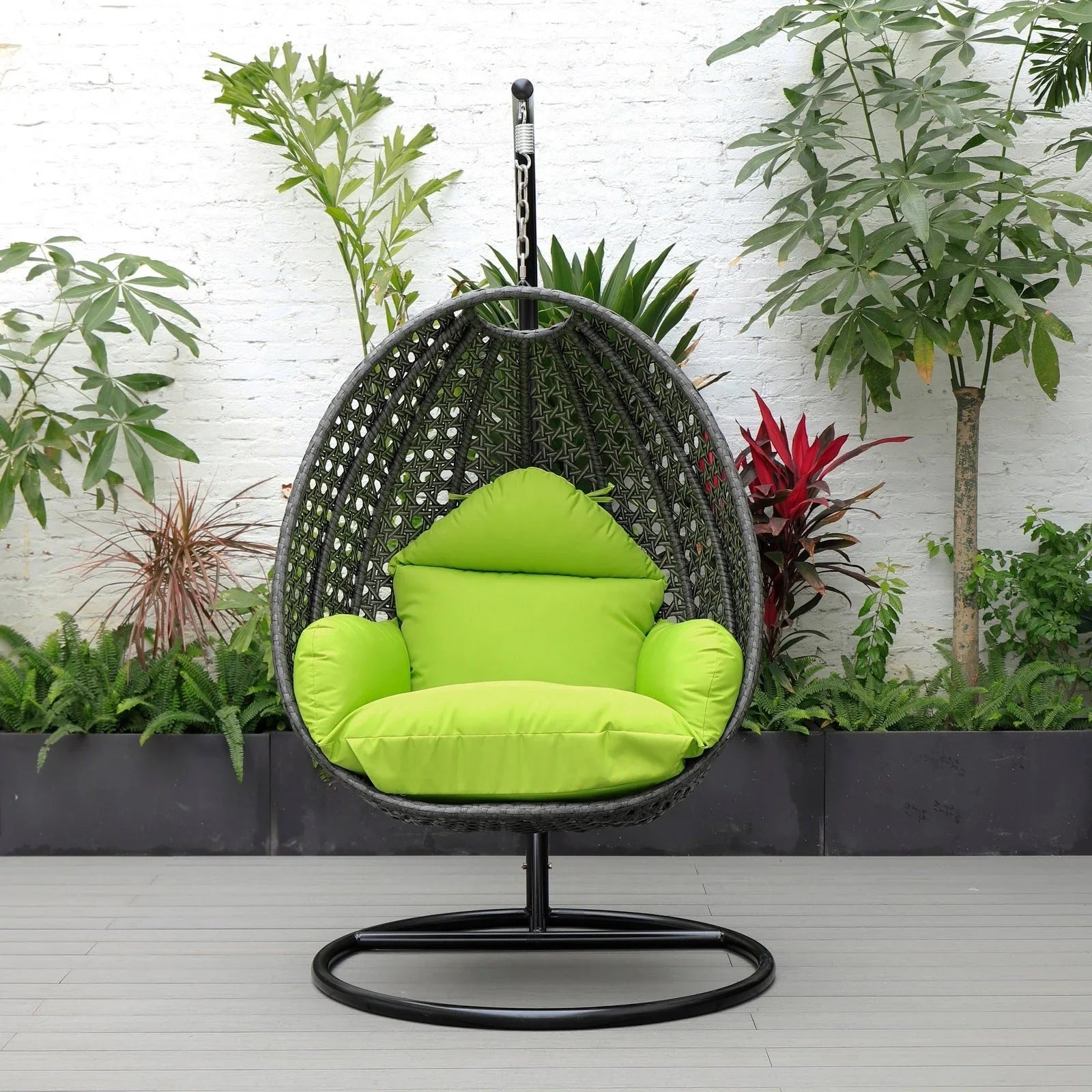 Charcoal Wicker Hanging Single Egg Swing Chair With Cushions - Elax Furniture