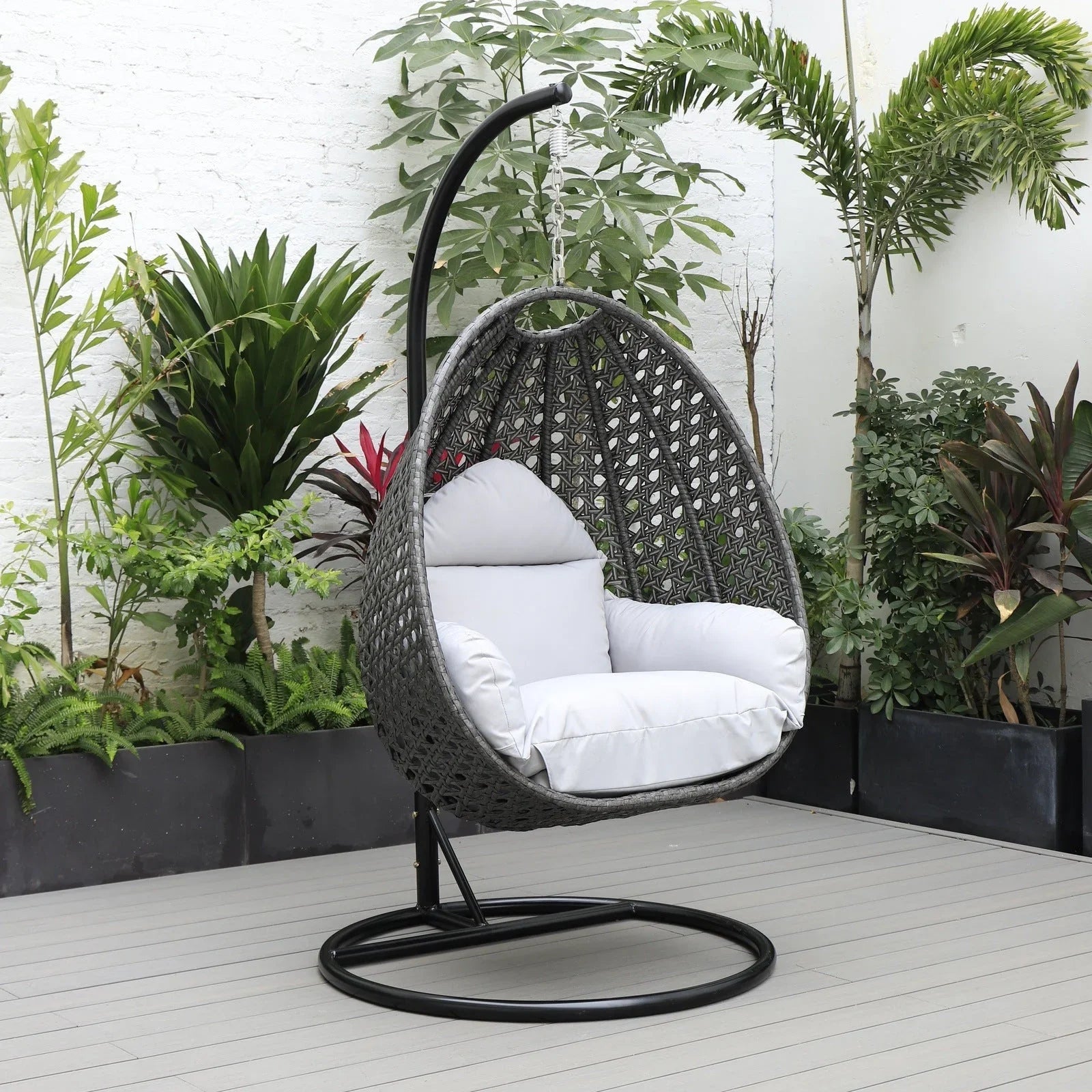 Charcoal Wicker Hanging Single Egg Swing Chair With Cushions - Elax Furniture