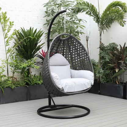 Charcoal Wicker Hanging Single Egg Swing Chair With Cushions - Elax Furniture