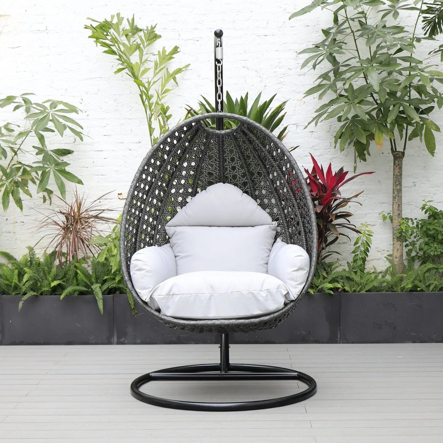 Charcoal Wicker Hanging Single Egg Swing Chair With Cushions - Elax Furniture