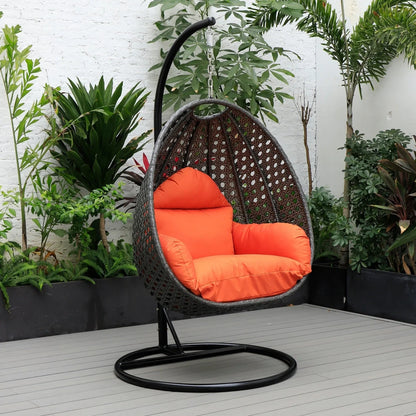 Charcoal Wicker Hanging Single Egg Swing Chair With Cushions - Elax Furniture
