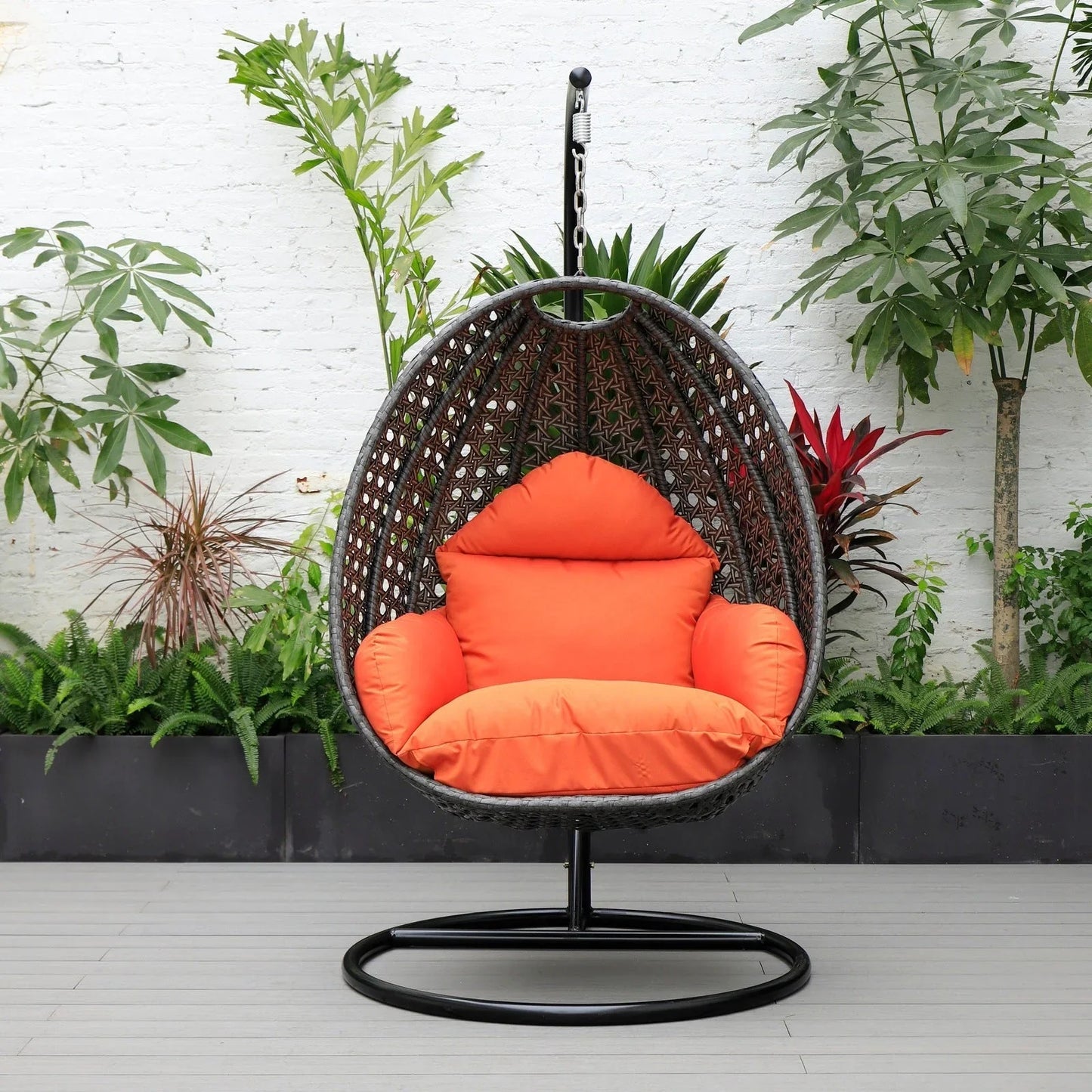 Charcoal Wicker Hanging Single Egg Swing Chair With Cushions - Elax Furniture