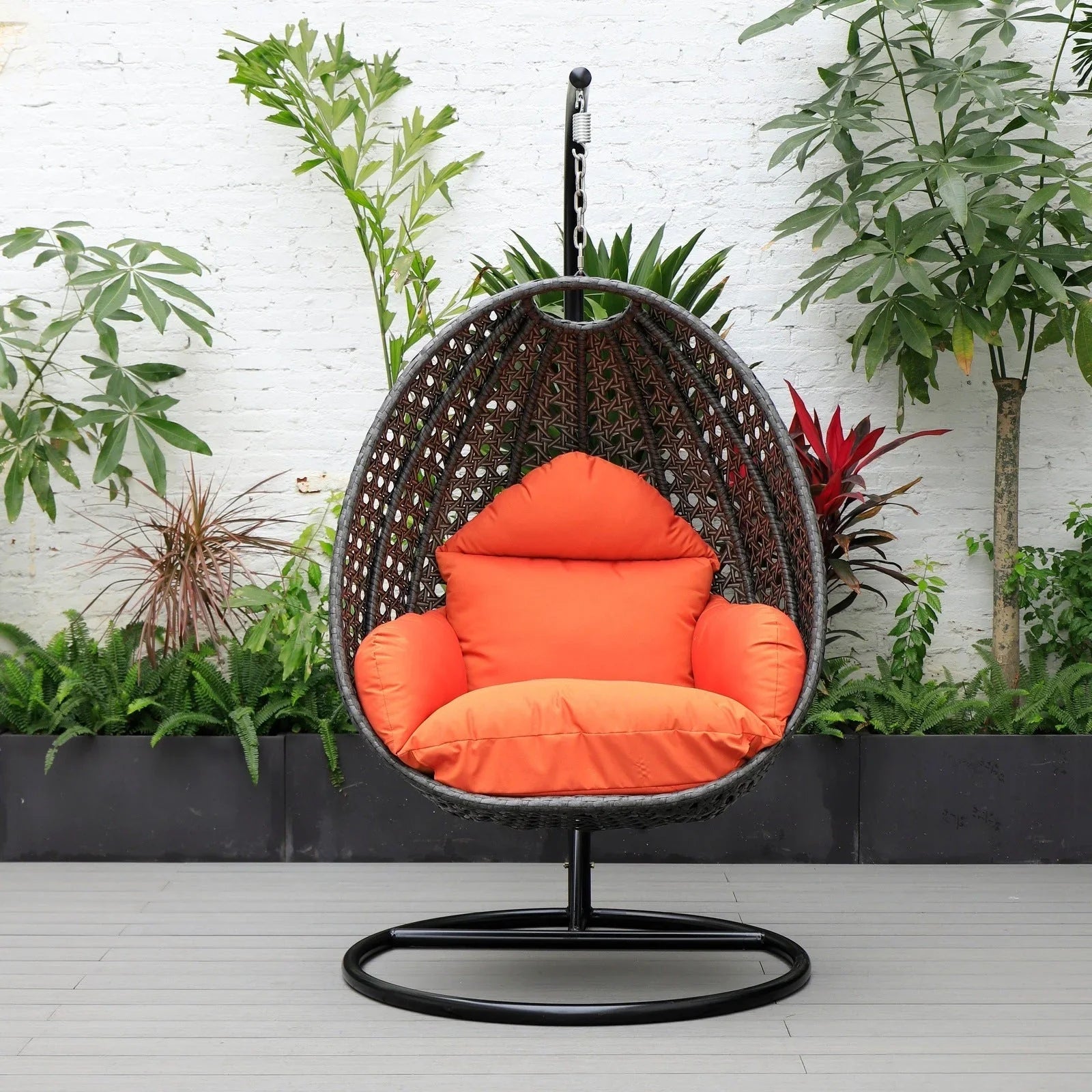Charcoal Wicker Hanging Single Egg Swing Chair With Cushions - Elax Furniture