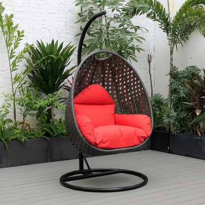 Charcoal Wicker Hanging Single Egg Swing Chair With Cushions - Elax Furniture