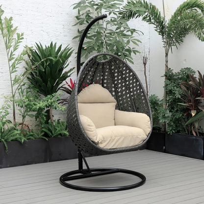 Charcoal Wicker Hanging Single Egg Swing Chair With Cushions - Elax Furniture